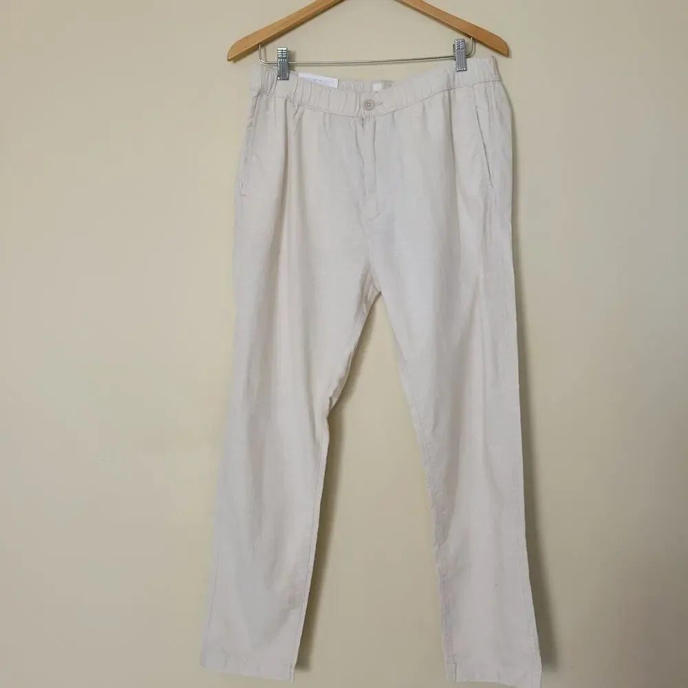 NWT H&M Size M Regular Fit Cotton Pants High Rise Straight Elastic Adjustable